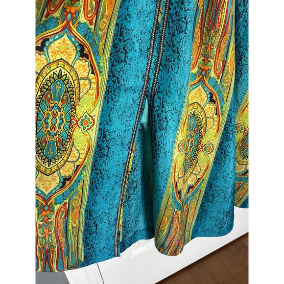 Gracia Maxi Dress Blue Green Smocked Waist Front Slit Boho Whimsical medium - Picture 15 of 16